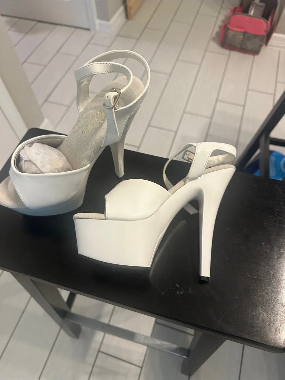 White Platform Ankle-Strap High Platforms